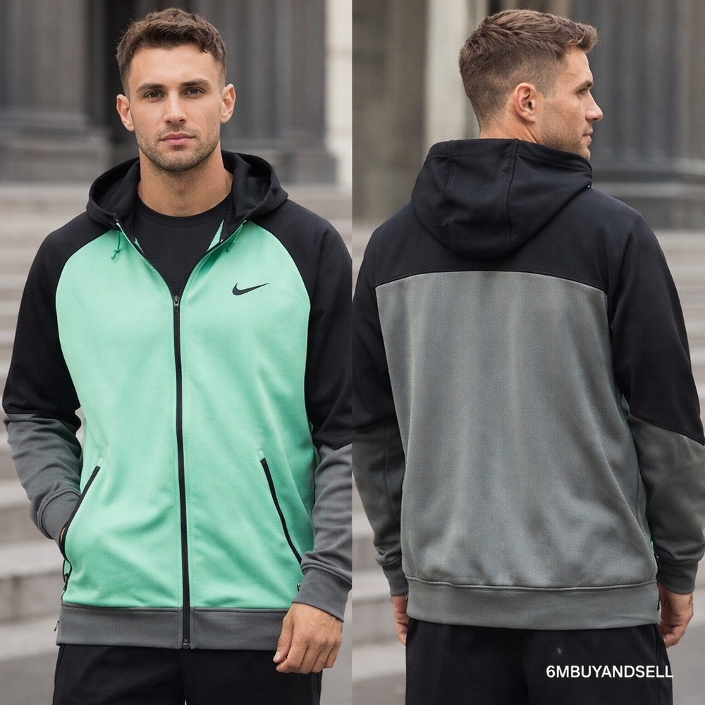 Nike Therma-FIT Full Zip Hoodie Mens 3XL Mint Green Black Colorblock 576599-301